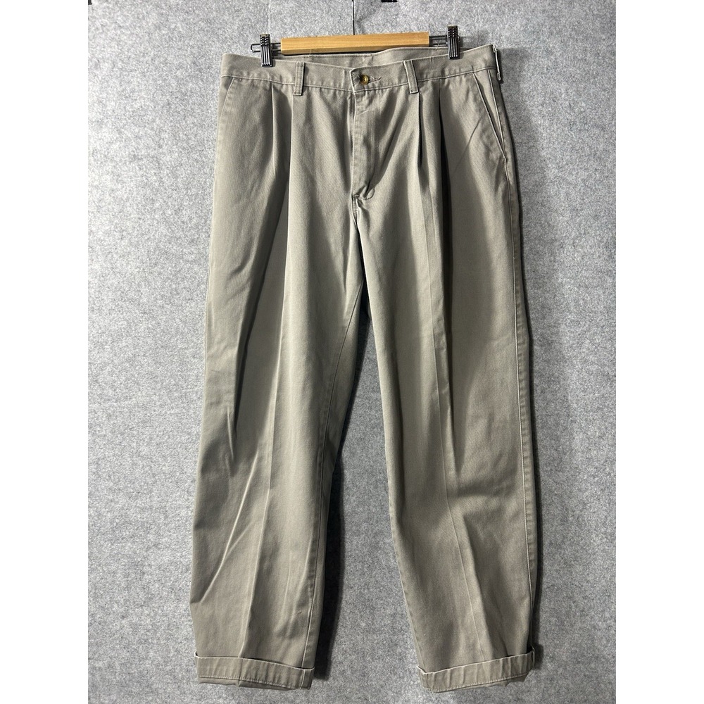 Vintage Timber Creek by Wrangler Mens 36x30 Gray Pleated Cuffed Cotton Chinos